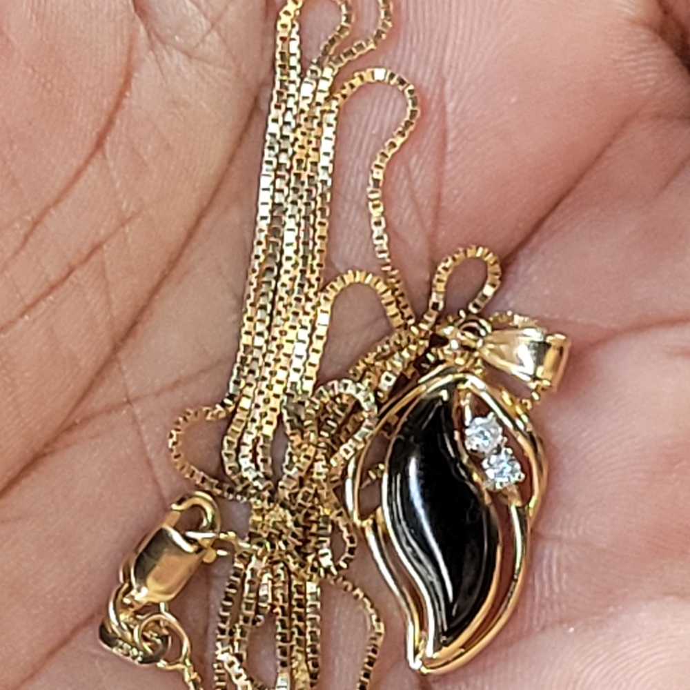 14kt Gold Diamonds & Black Onyx Pendant Necklace ( SOLD )